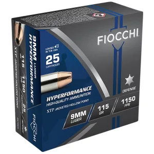 Fiocchi 9XTP25 Hyperformance  9mmLuger 115gr Hornady XTP Hollow Point 25 Per Box/20 Case