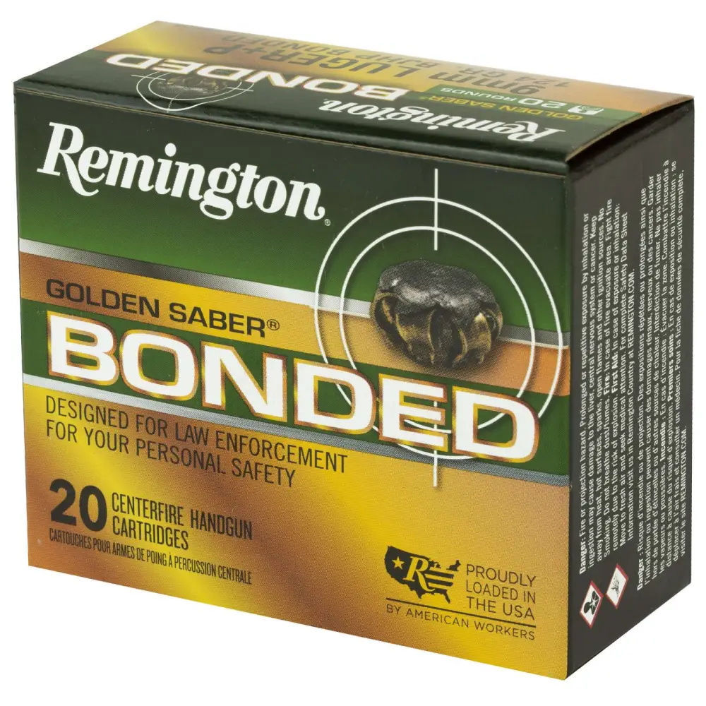 REMINGTON 9MM LUGER +P 124GR BJHP GOLDEN SABER BONDED 20 RD/BX 25 BX/CS - Image 2